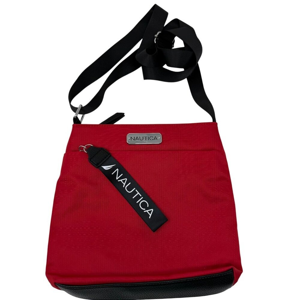 Nautica Red Crossbody Bag Adjustable Strap Zipper Closure Diver Purse Bright